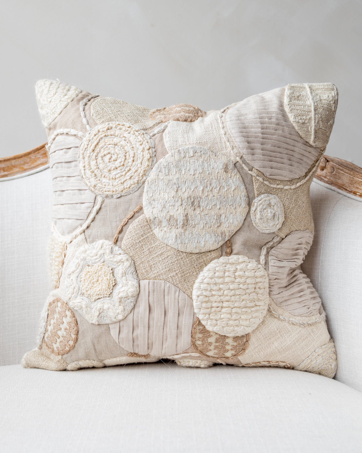 Natural Abstract Embroidered Organic Cotton Throw Pillow