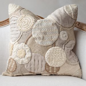 Natural Abstract Embroidered Organic Cotton Throw Pillow