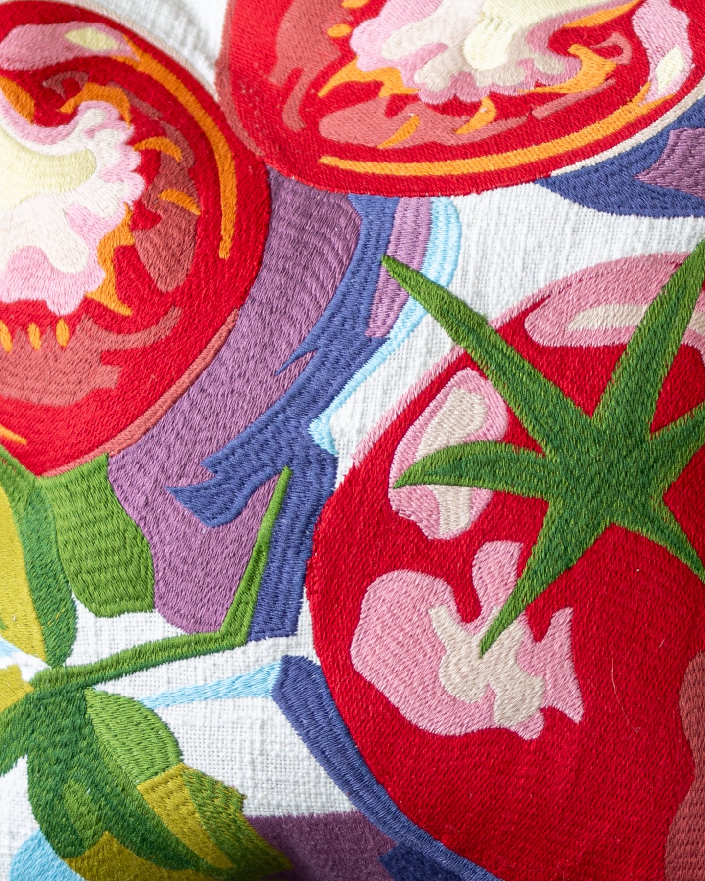 Natural Tomato Embroidered Rich Organic Cotton Throw Pillow