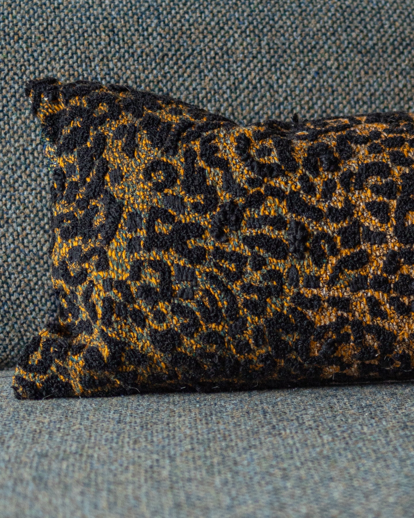 Brown Cheetah Embroidered Organic Cotton Lumbar Pillow
