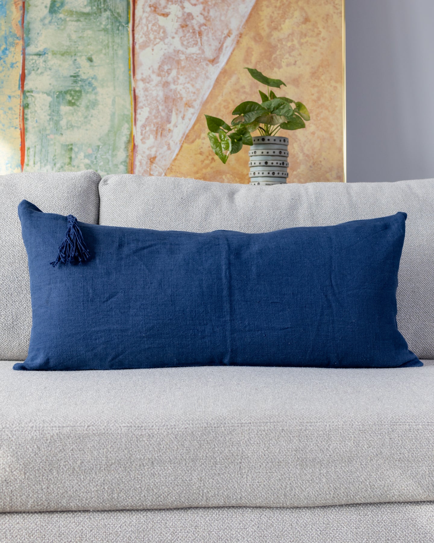 Natural House Woven Organic Linen Lumbar Pillow