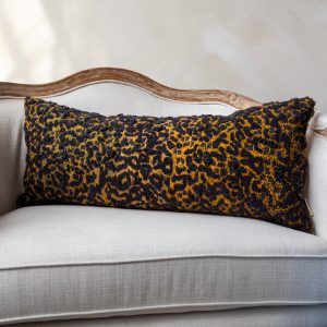 Brown Cheetah Embroidered Organic Cotton Lumbar Pillow