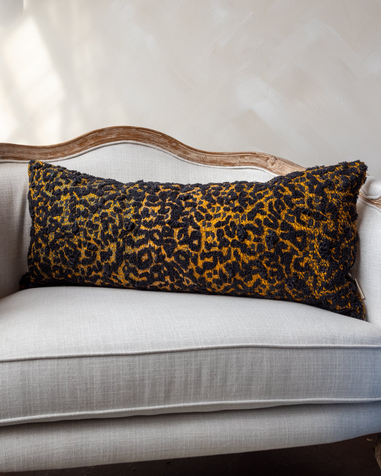 Brown Cheetah Embroidered Organic Cotton Lumbar Pillow