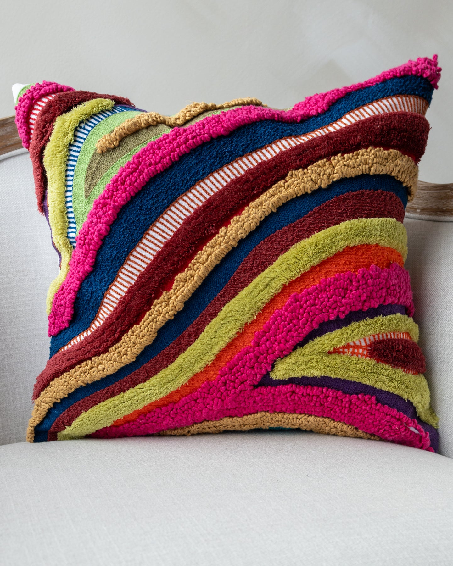 White Abstract Handwoven Organic Cotton Throw Pillow
