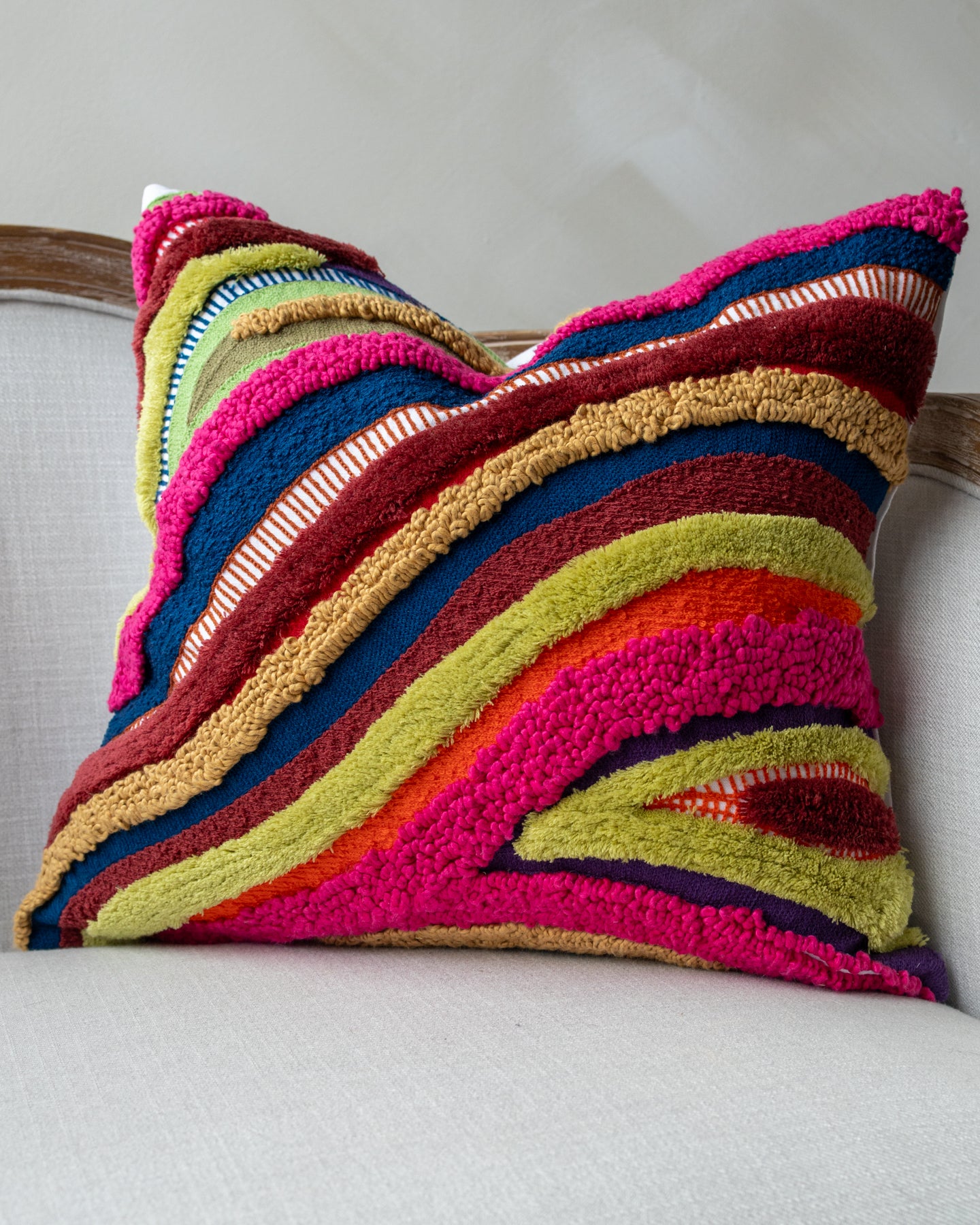 White Abstract Handwoven Organic Cotton Throw Pillow