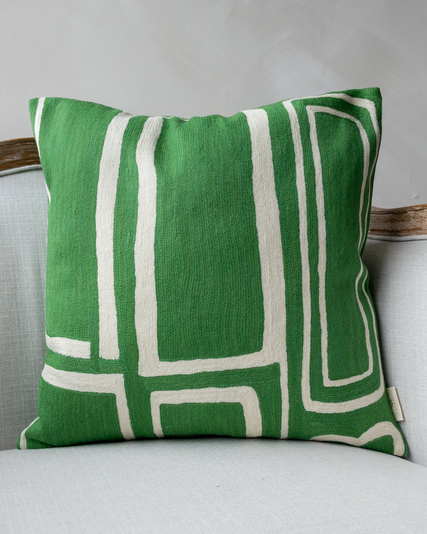 Cream Abstract Embroidered Organic Cotton Throw Pillow