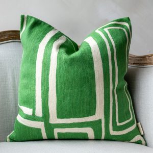 Cream Abstract Embroidered Organic Cotton Throw Pillow