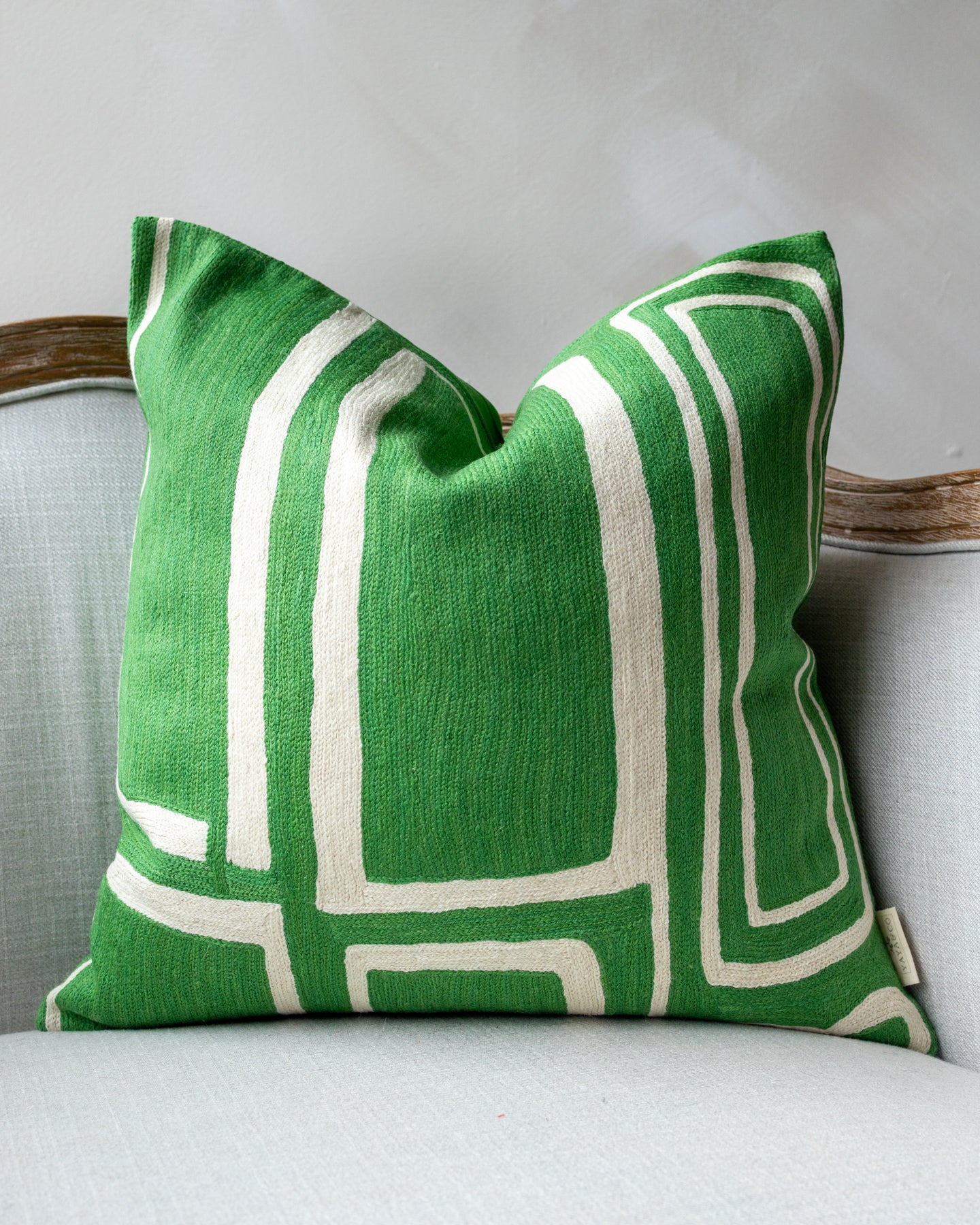Cream Abstract Embroidered Organic Cotton Throw Pillow