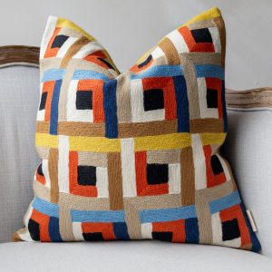 Geometric Embroidered Organic Cotton Throw Pillow
