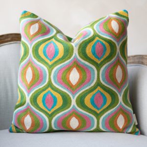 Orange Abstract Embroidered Blue Organic Cotton Throw Pillow