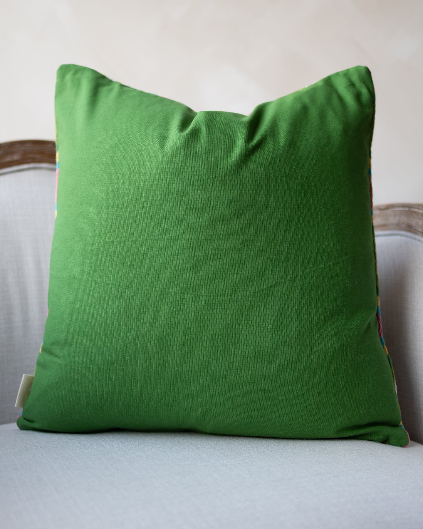 Orange Abstract Embroidered Blue Organic Cotton Throw Pillow
