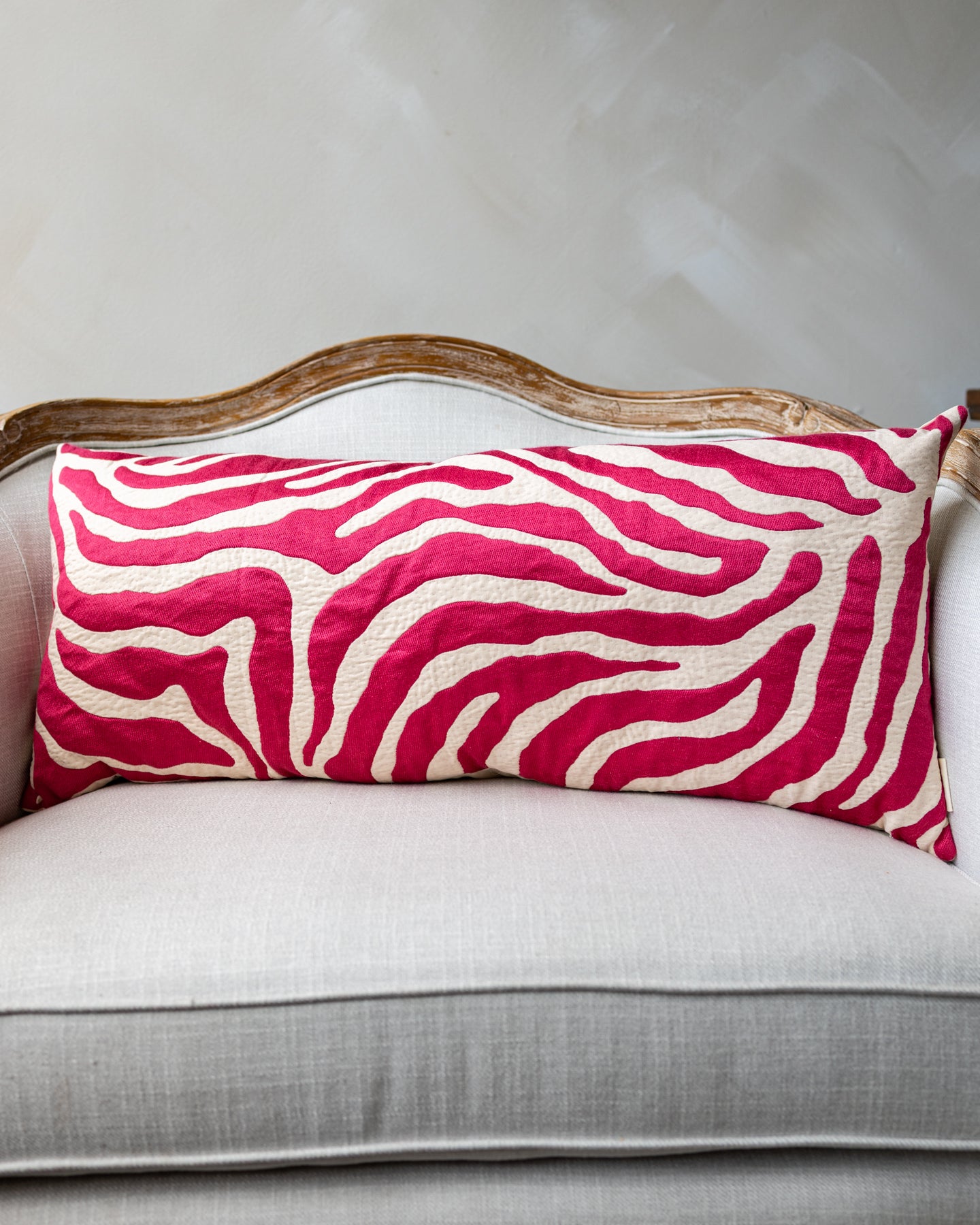 Cream Zebra Quilted Cotton Lumbar Pillow