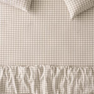 Oatmeal Gingham Linen Blend Fitted Sheet