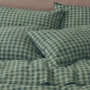 Pine Green Gingham Linen Blend Pillowcase Pair