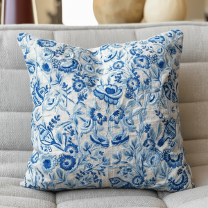 White Floral Embroidered Organic Cotton Throw Pillow