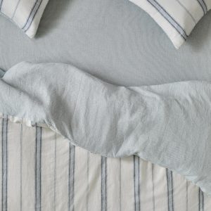 Dusk Blue Striped Linen Fitted Sheet