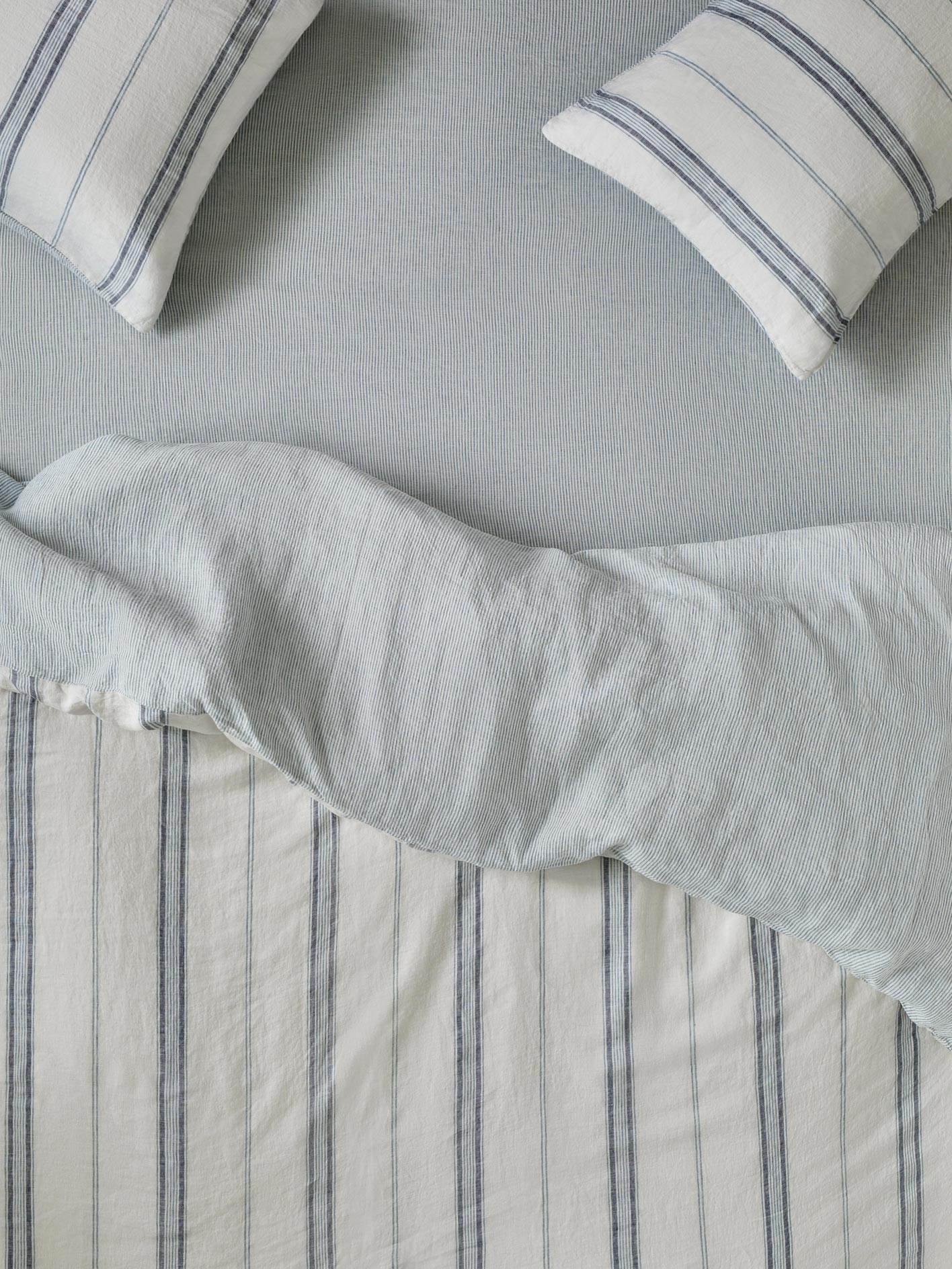 Dusk Blue Striped Linen Fitted Sheet