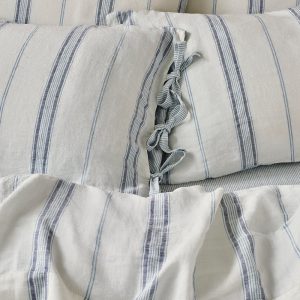 Dusk Blue Striped Linen Pillowcase Pair