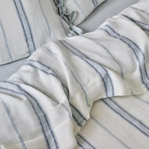 Dusk Blue Striped Linen Flat Sheet