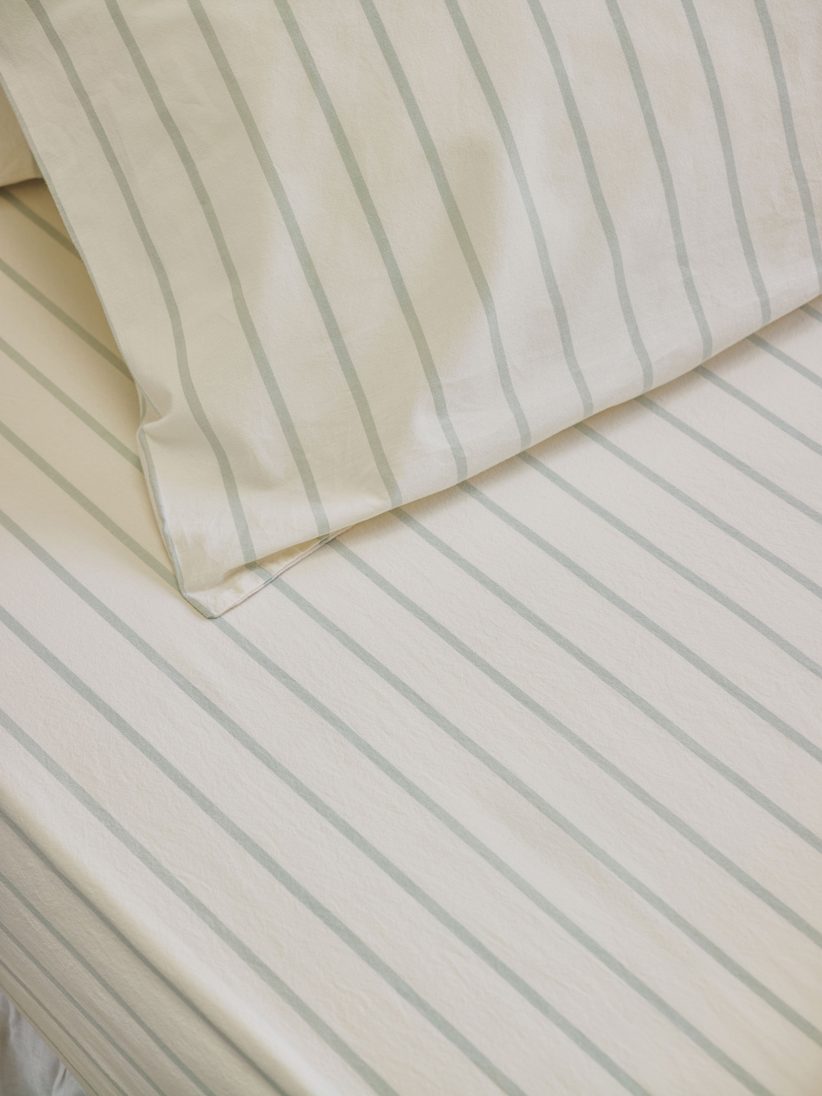 Mellow Green Striped Cotton Fitted Sheet