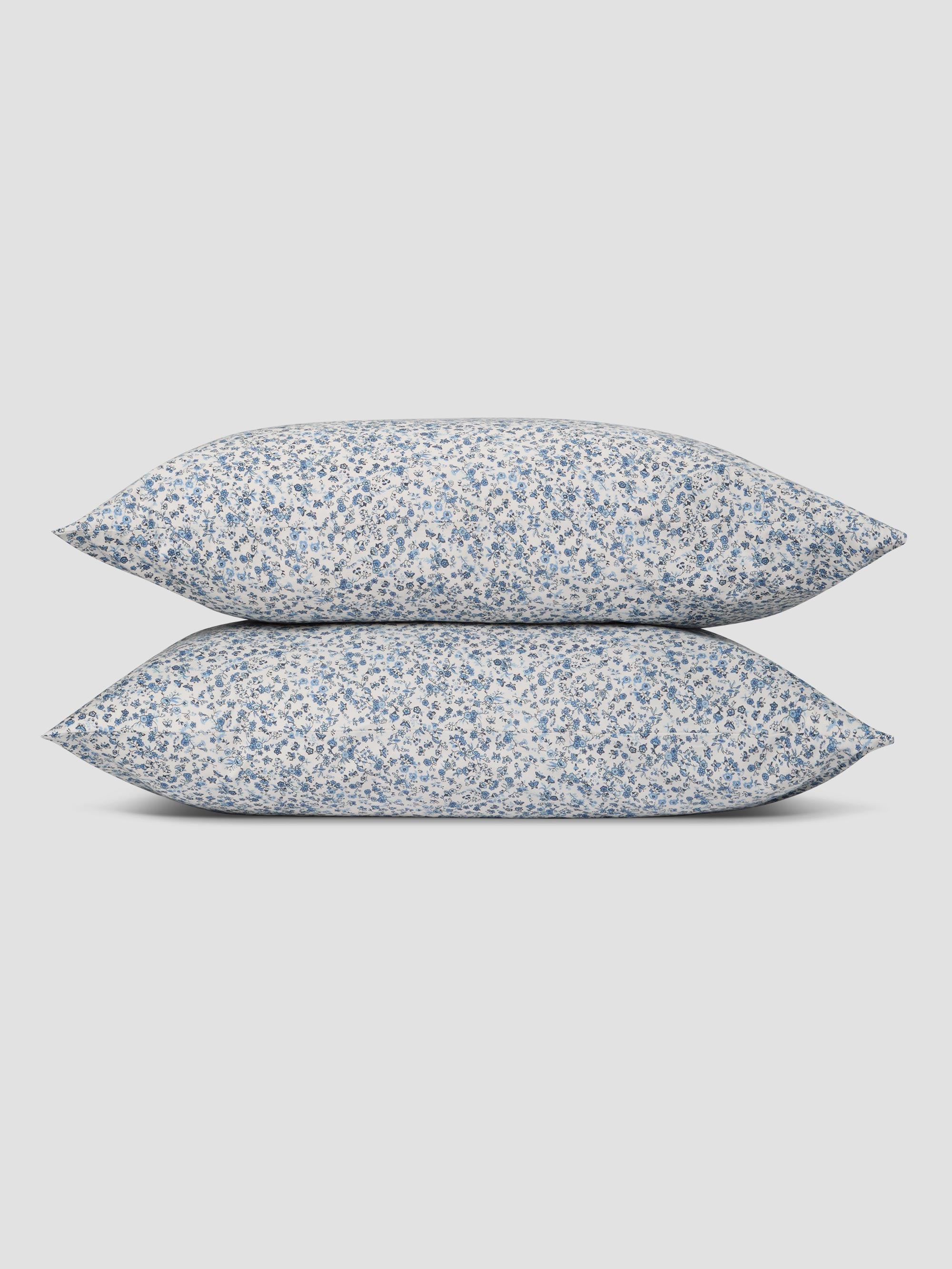 Blue Floral Cotton Pillowcase Pair - Image 2