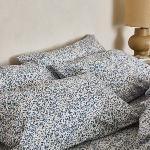 Blue Floral Cotton Pillowcase Pair