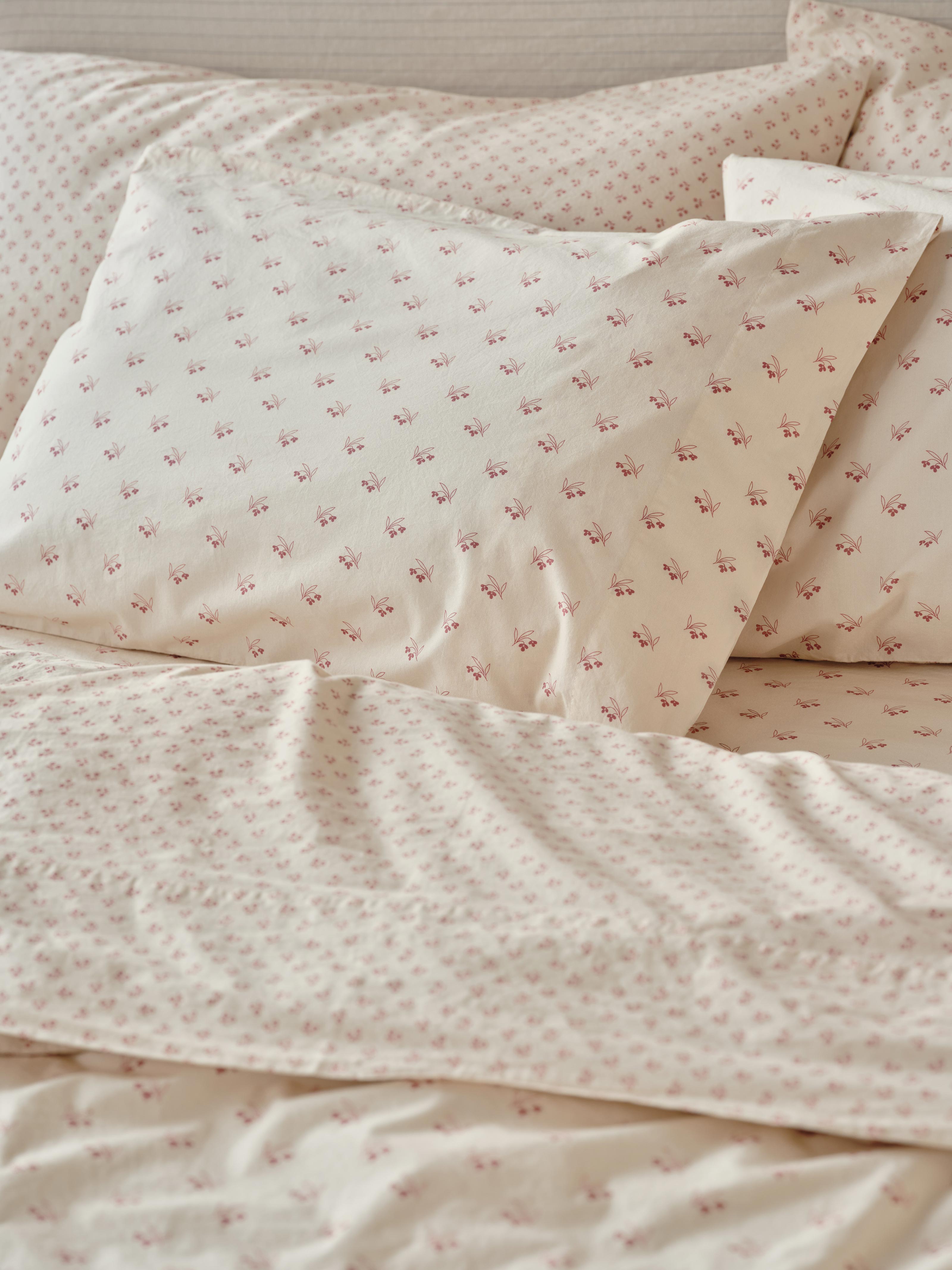 Dusty Pink Floral Cotton Pillowcase Pair