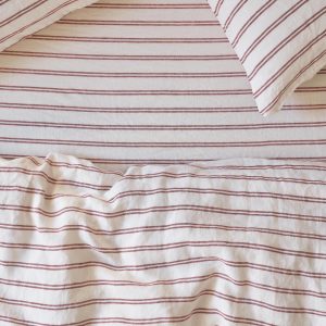 Rhubarb Striped Linen Fitted Sheet