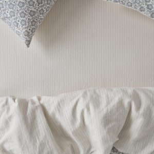 Dusk Blue Striped Linen Blend Fitted Sheet