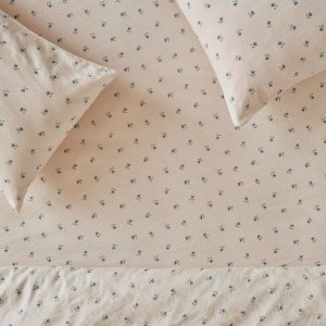 Dusk Blue Floral Linen Blend Fitted Sheet