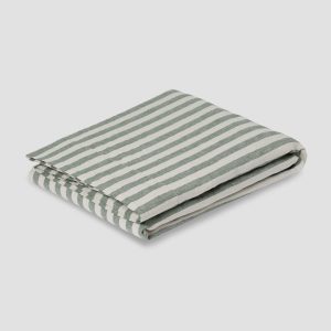 Fern Green Striped Linen Blend Flat Sheet