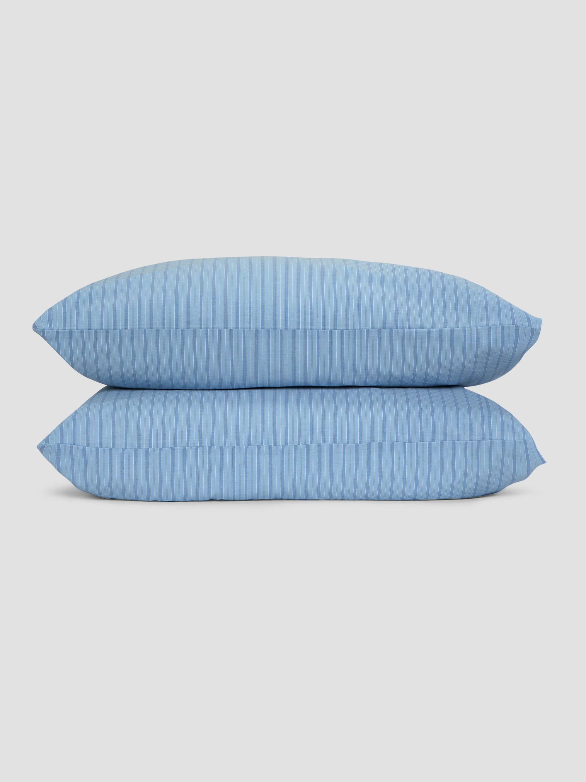 Pale Blue Striped Cotton Pillowcase Pair - Image 2