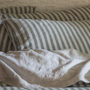 Fern Green Striped Linen Blend Pillowcase Pair