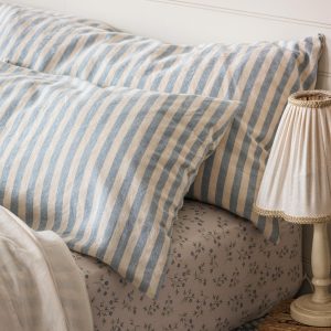 Blue Striped Linen Pillowcase Pair