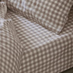 Mushroom Gingham Linen Blend Fitted Sheet
