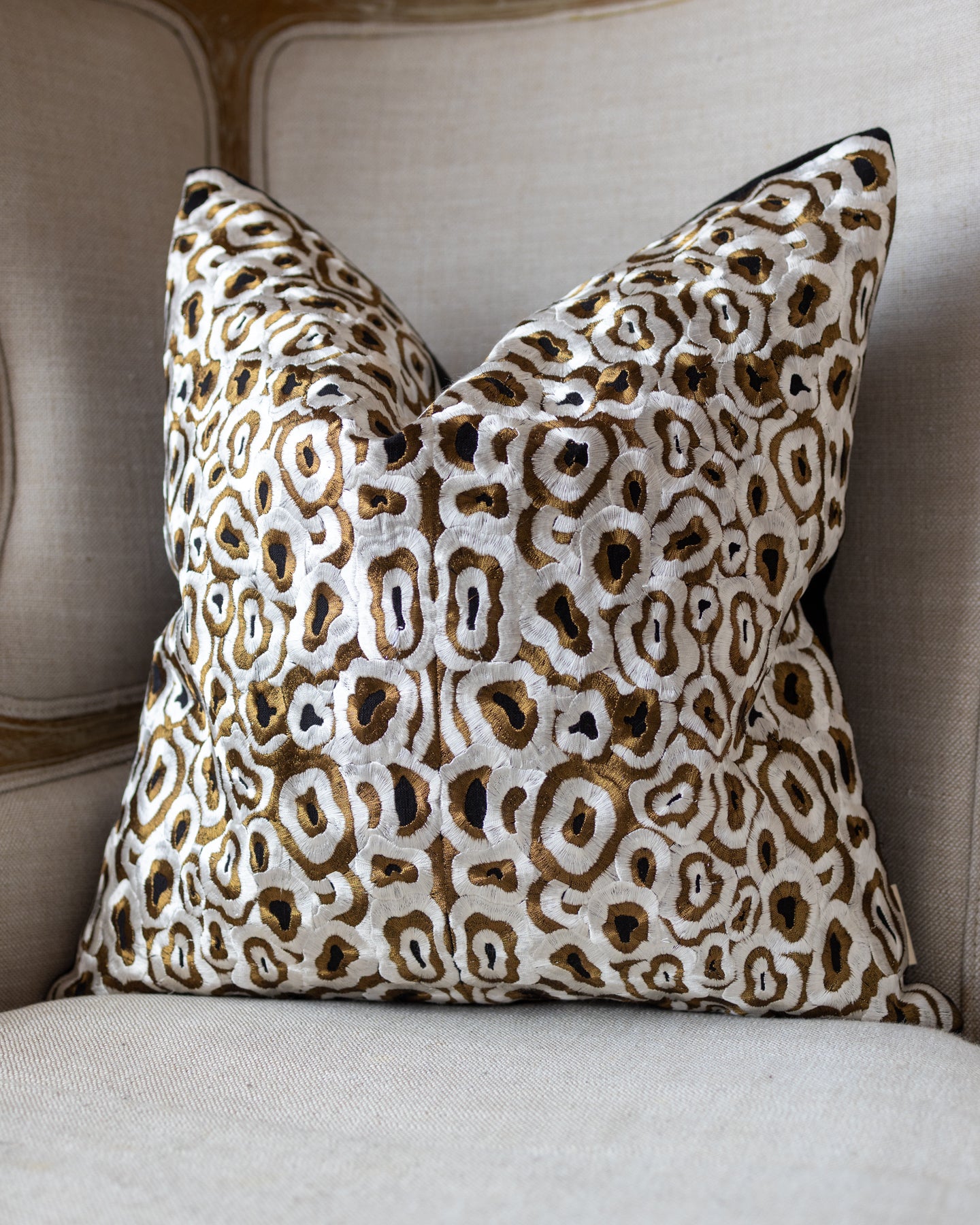 Natural Embroidered Artisan Organic Cotton Throw Pillow