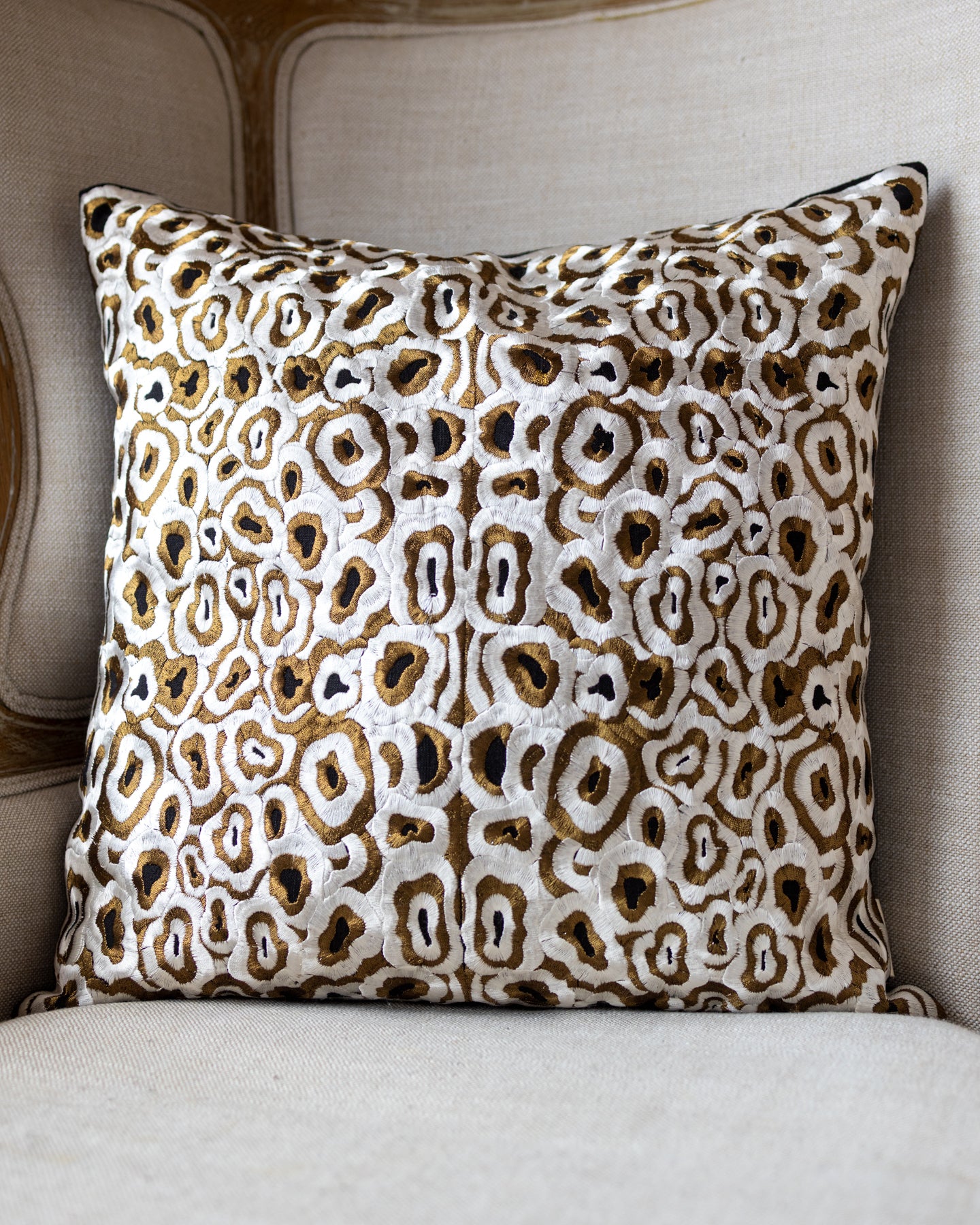 Natural Embroidered Artisan Organic Cotton Throw Pillow