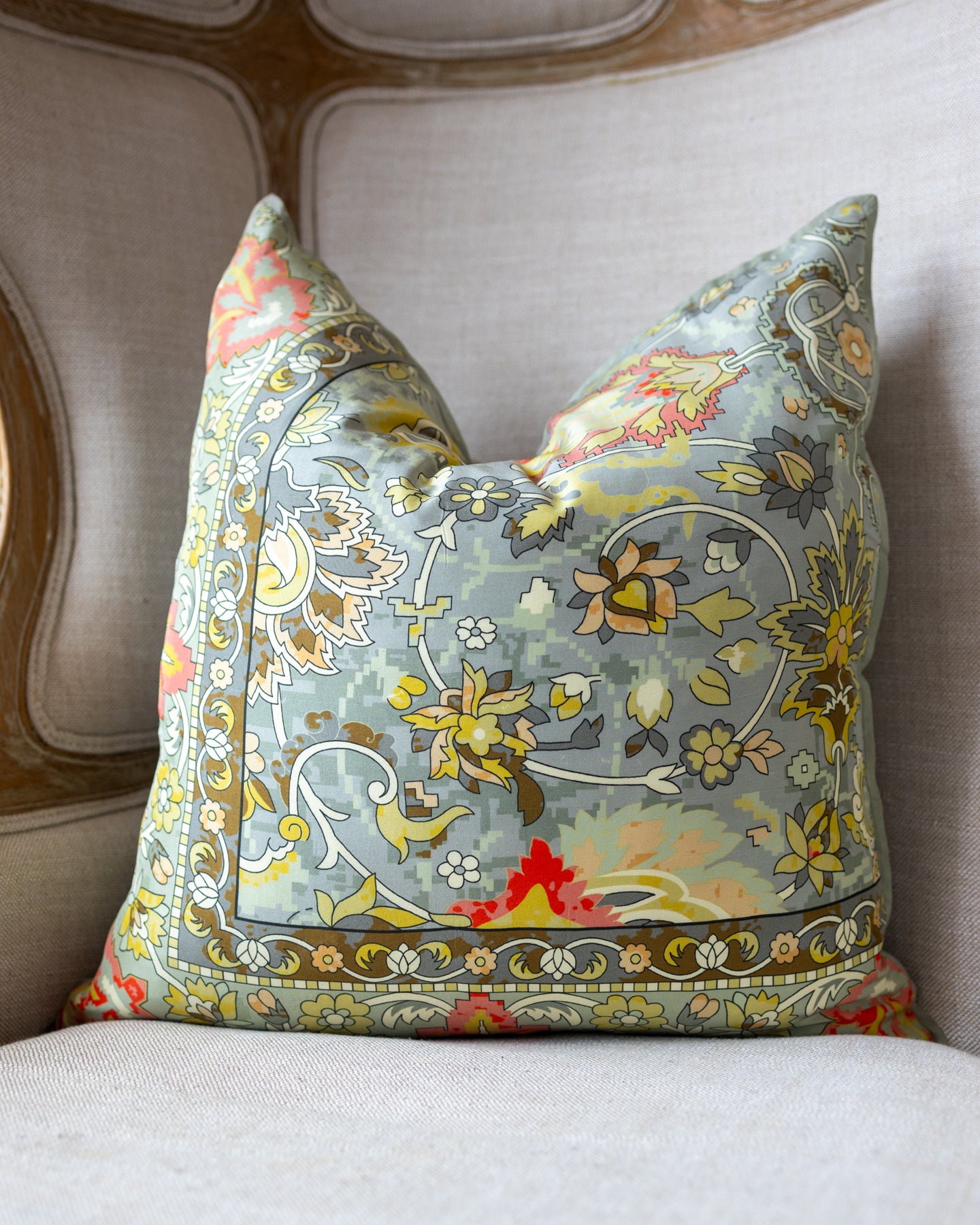 Natural Floral Yellow Organic Silk Throw Pillow
