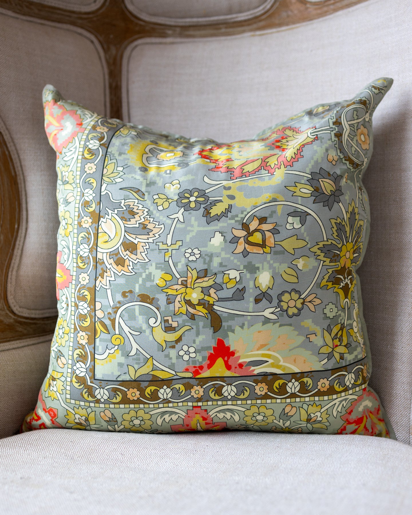Natural Floral Yellow Organic Silk Throw Pillow