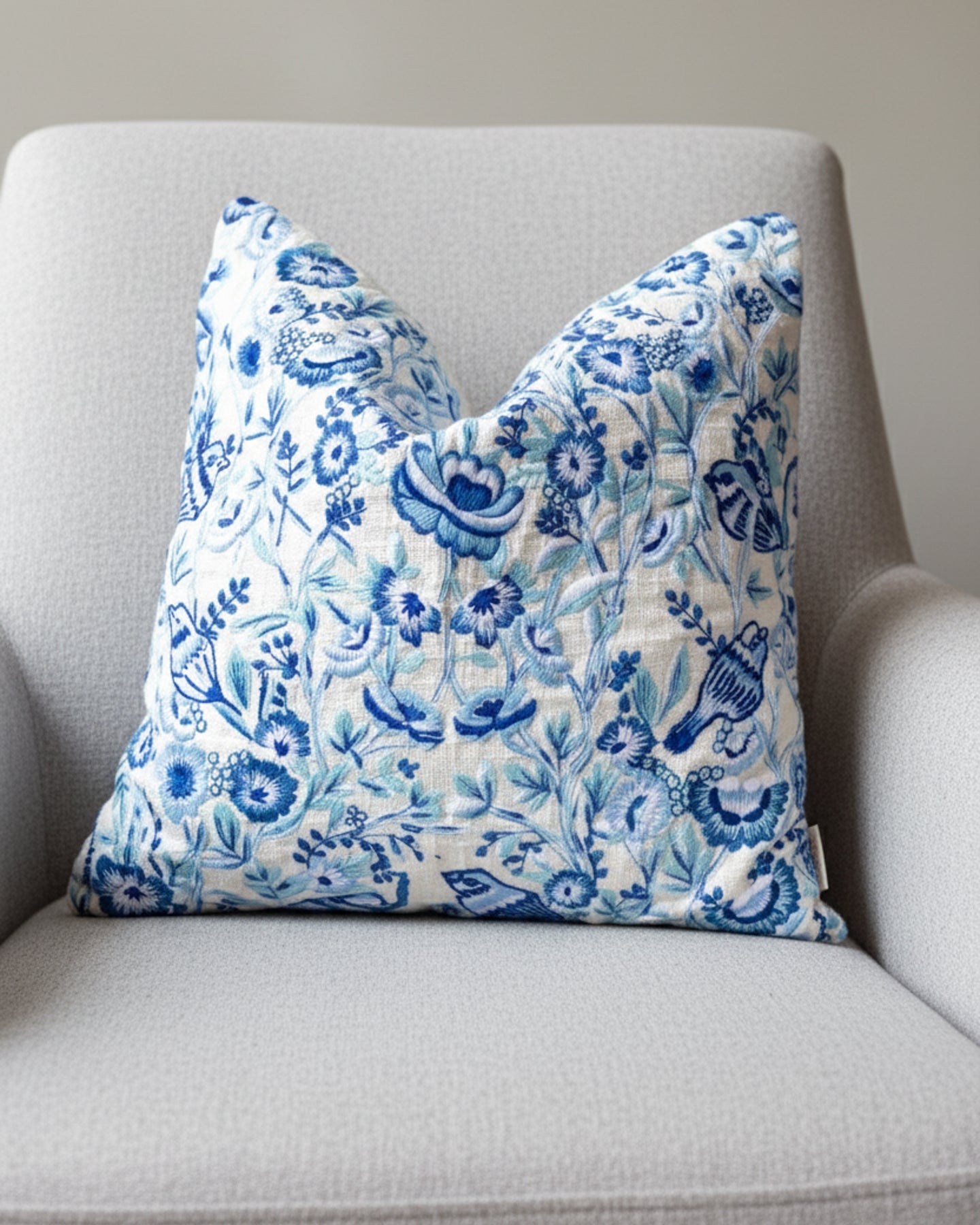 White Floral Embroidered Organic Cotton Throw Pillow