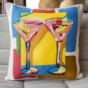 Martini Embroidered Organic Cotton Throw Pillow