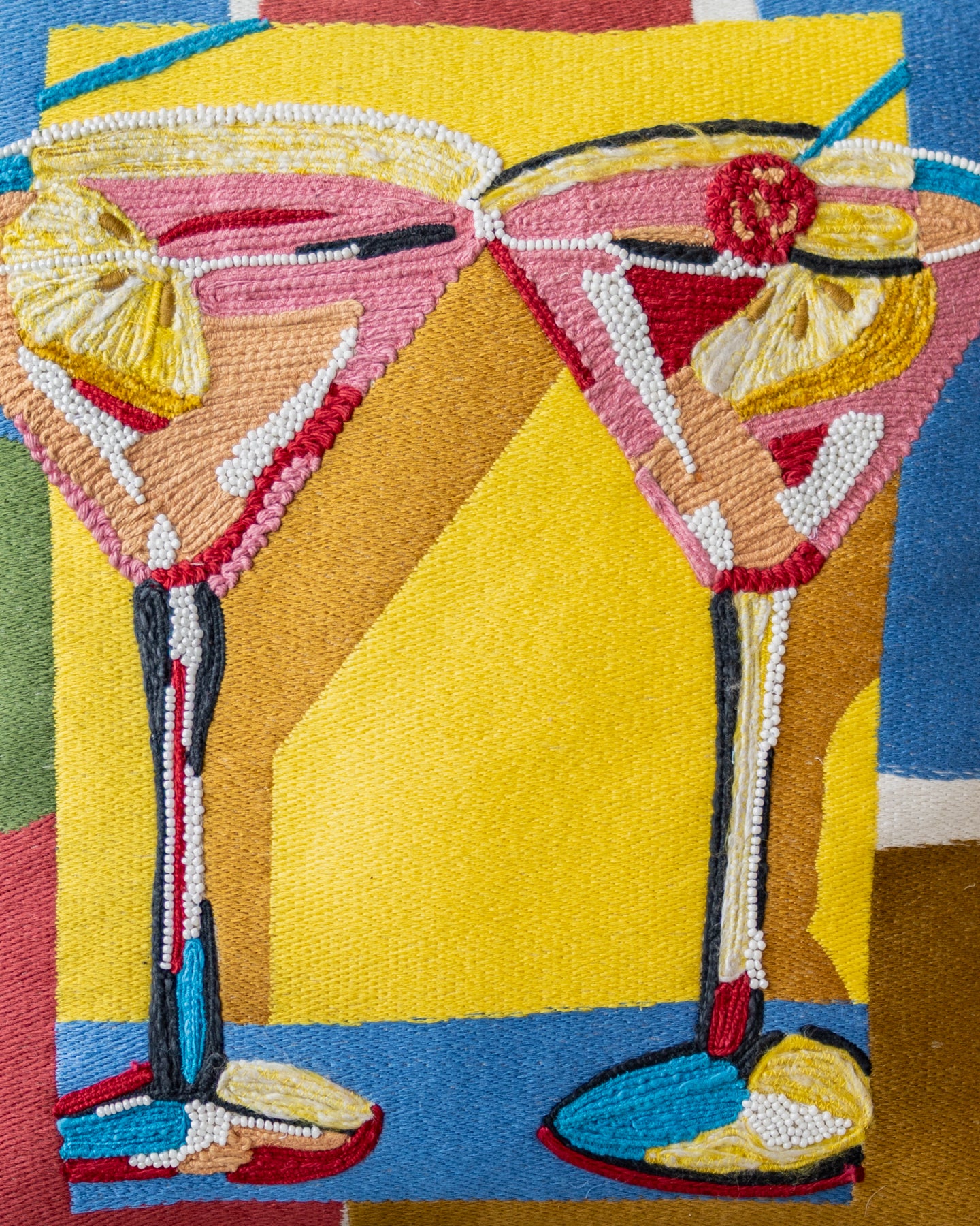 Martini Embroidered Organic Cotton Throw Pillow
