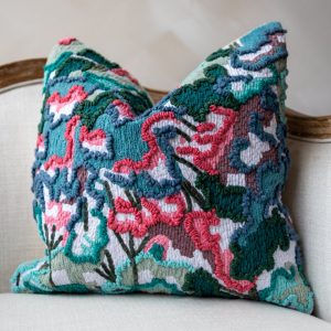 Sky Blue Abstract Embroidered Organic Cotton Throw Pillow