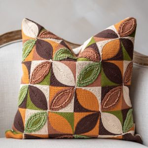 Orange Embroidered Organic Cotton Throw Pillow