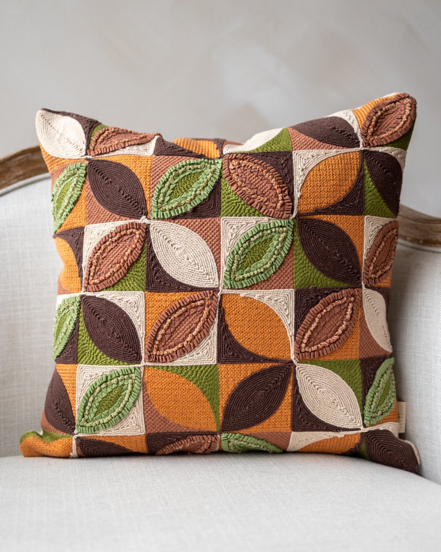 Orange Embroidered Organic Cotton Throw Pillow