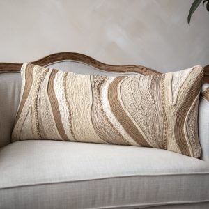 Natural Abstract Embroidered Linen Lumbar Pillow