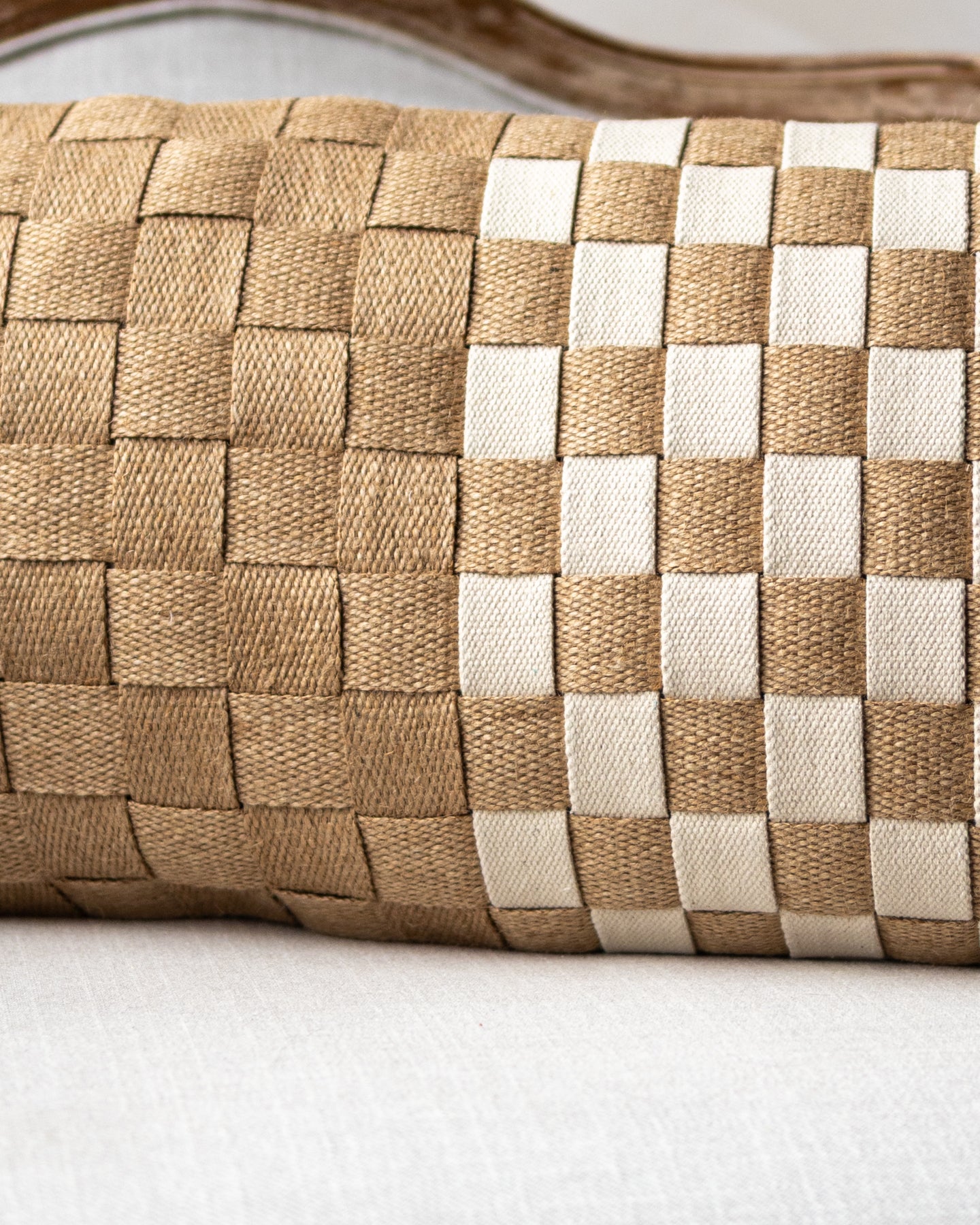 Natural Basketweave Cotton Jute Lumbar Pillow