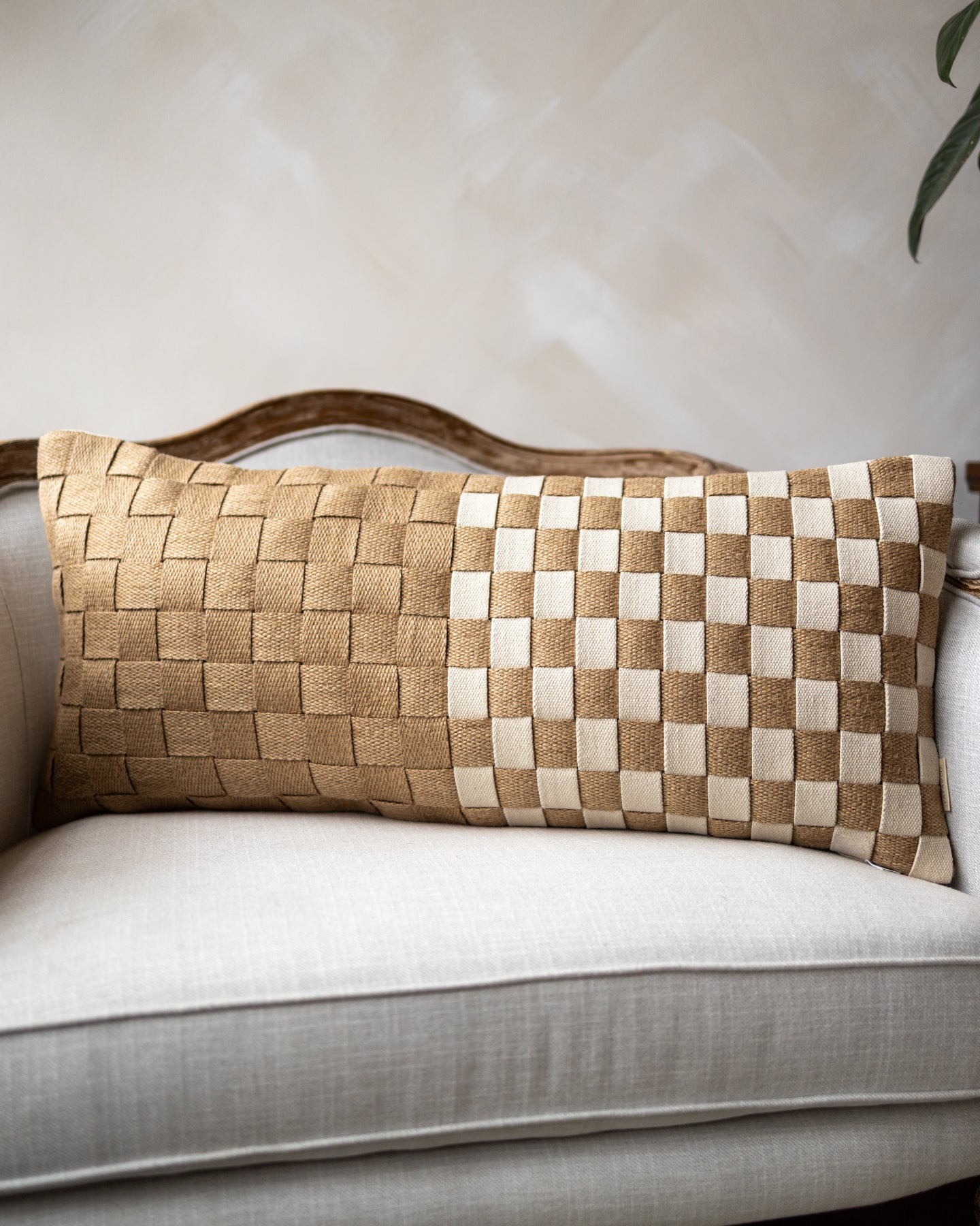 Natural Basketweave Cotton Jute Lumbar Pillow