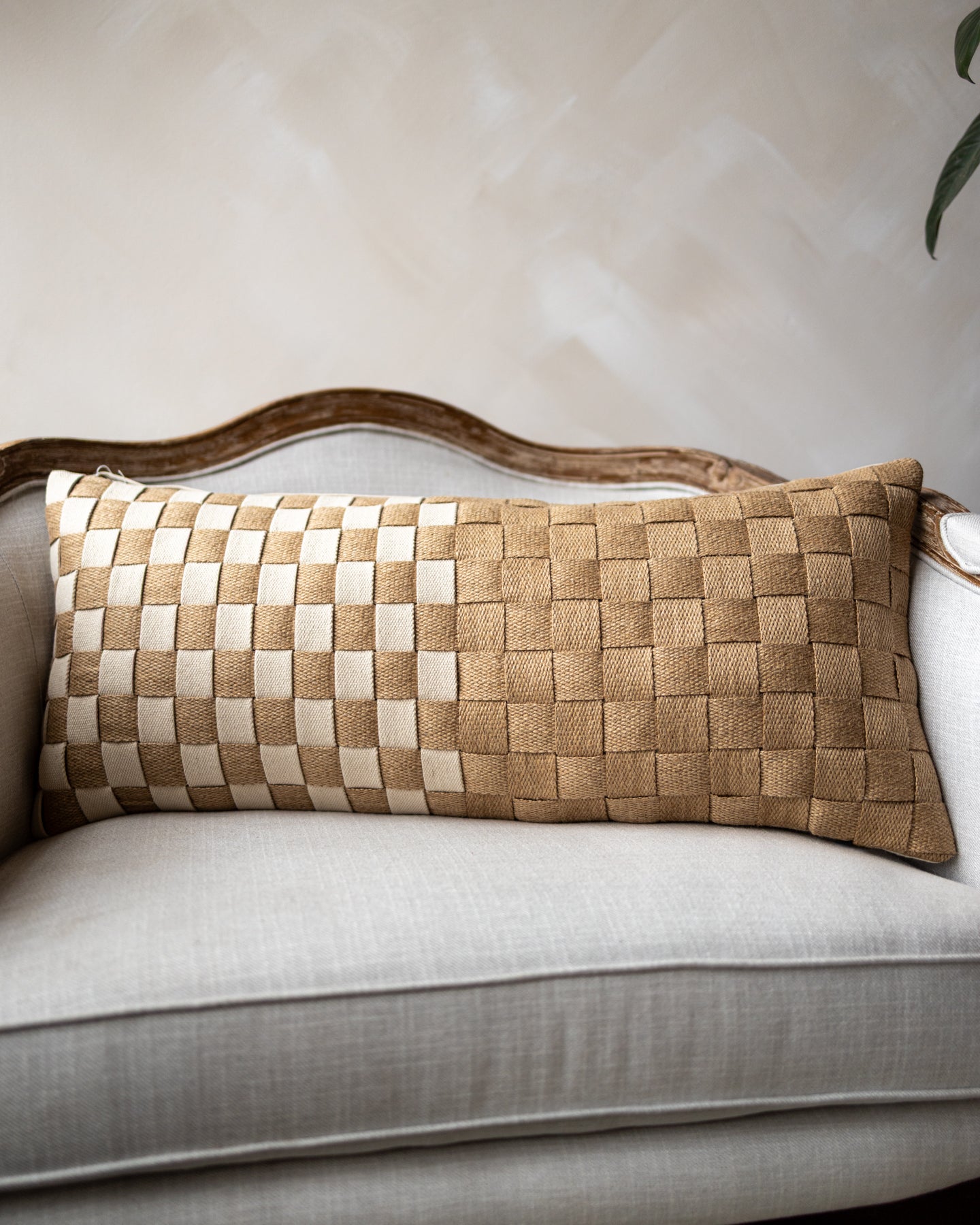Natural Basketweave Cotton Jute Lumbar Pillow