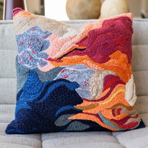 Orange Abstract Embroidered Dimensional Organic Cotton Throw Pillow